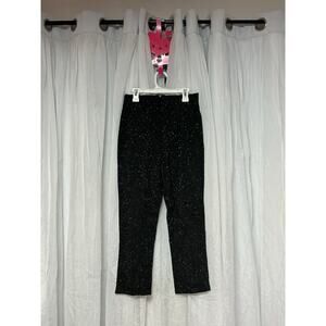 Hell Bunny Pants Womens Black Glitter Retro Capri Trousers Med Goth Grunge 50sA